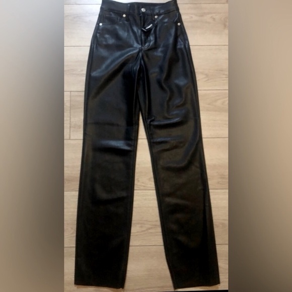 EXPRESS black high waisted straight leg faux leather pants NEW RE $107 w/t 12 - Picture 11 of 15